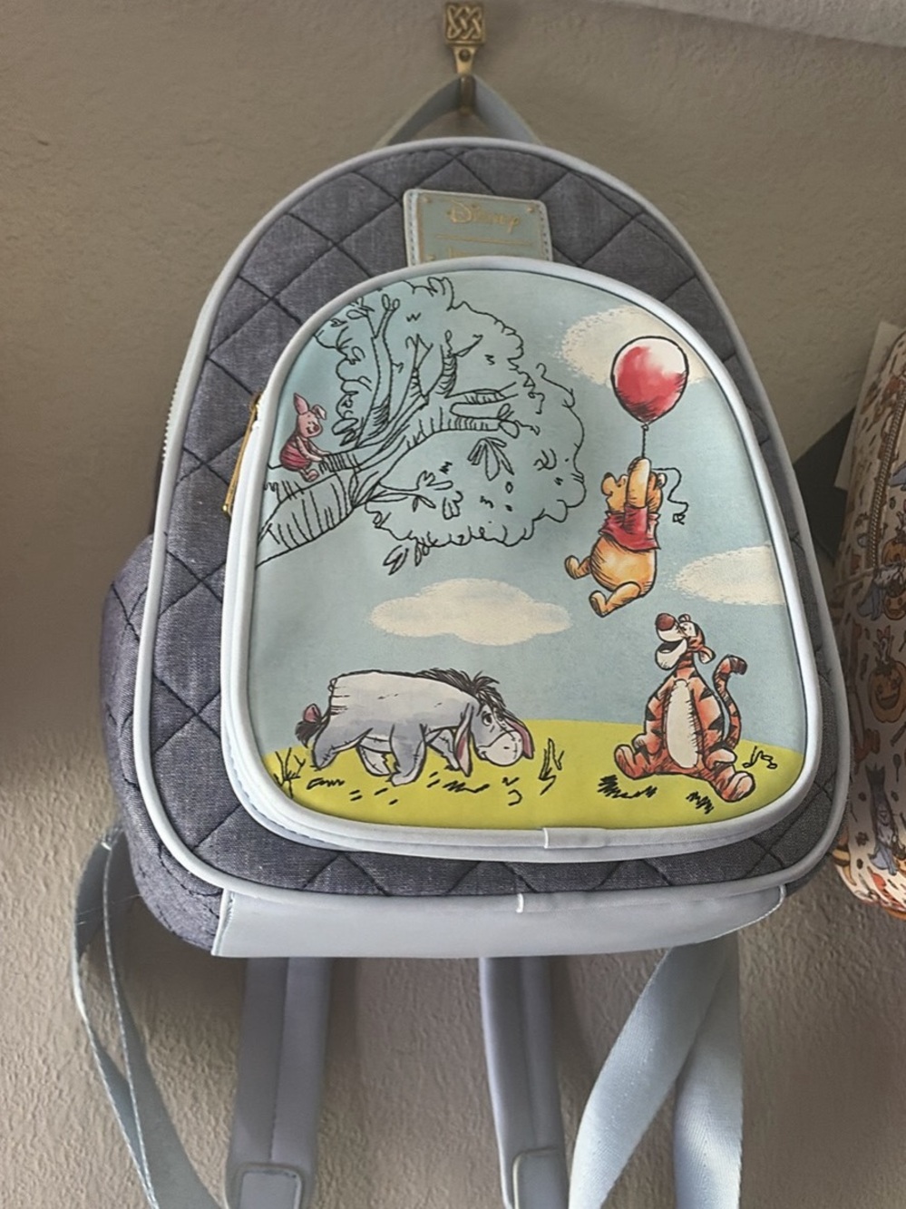Loungefly Winnie the Pooh Quilted Mini Backpack - Light Blue & Gray